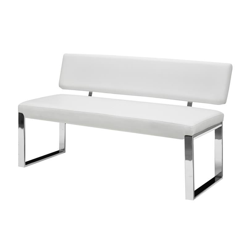 Mabel  Bench White Leather PU Upholstered Chrome Legs Rectangular