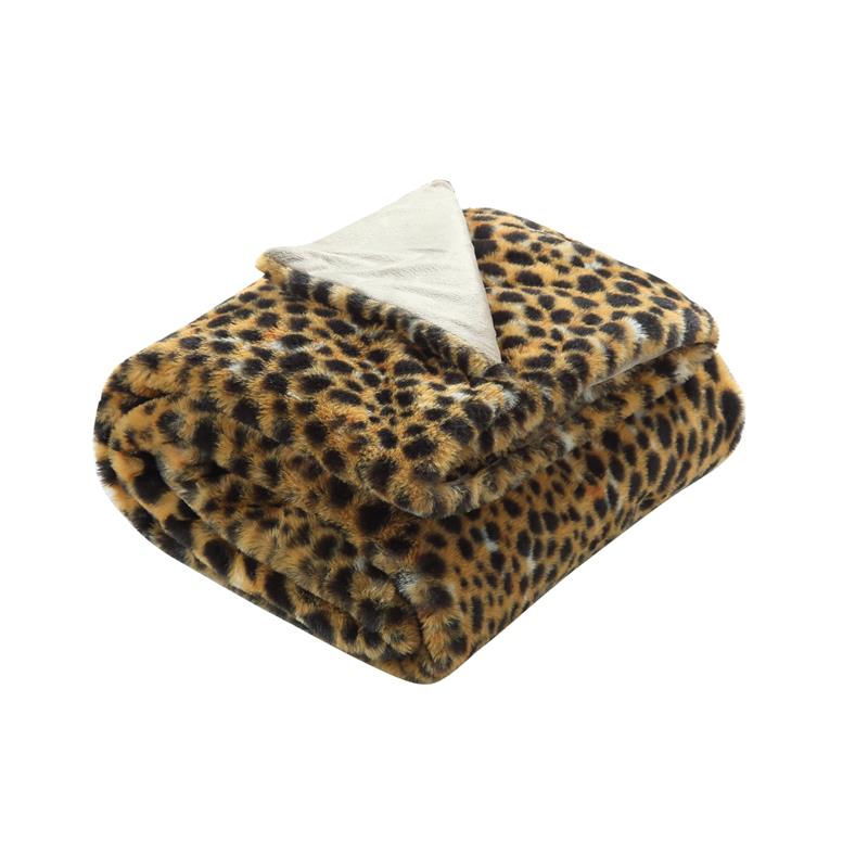 Maia Throw Cheetah Polyester Microfiber 50 In x 60 In Print Rabbit Fur in Brown