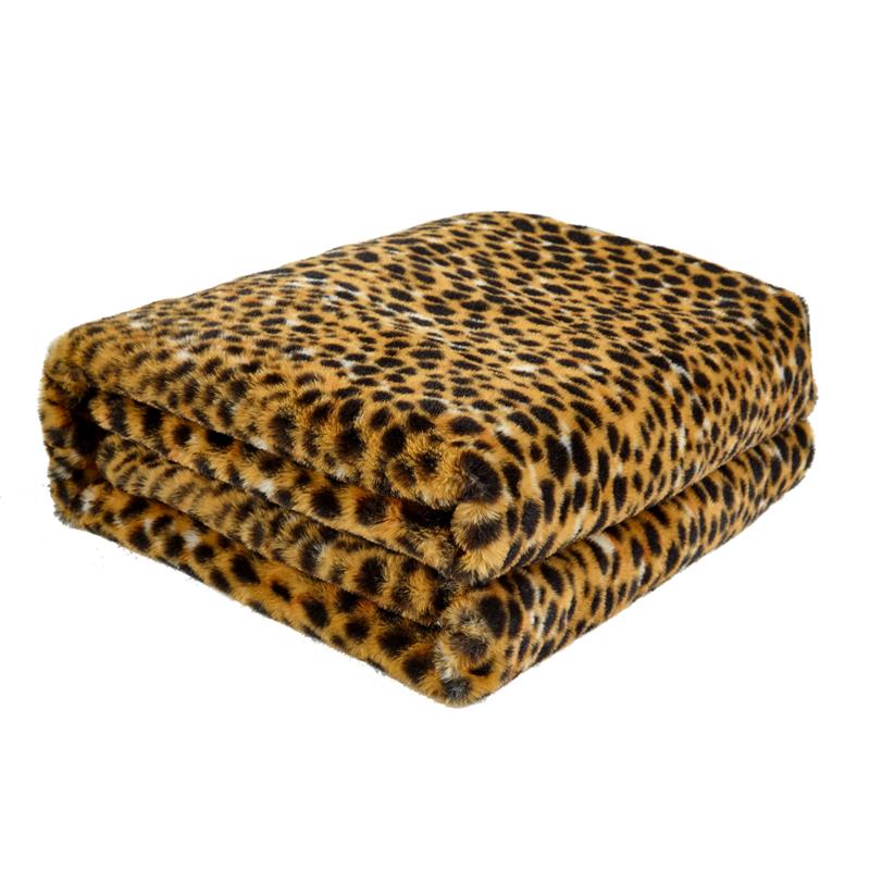Maia Throw Cheetah Polyester Microfiber 50 In x 60 In Print Rabbit Fur in Brown