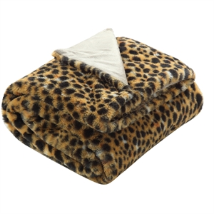 Maia Throw Cheetah Polyester Microfiber 50 In x 60 In Print Rabbit Fur in Brown