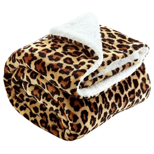 Skyla Throw Leopard Polyester Microfiber 50 In x 60 In Reverse Sherpa in Brown