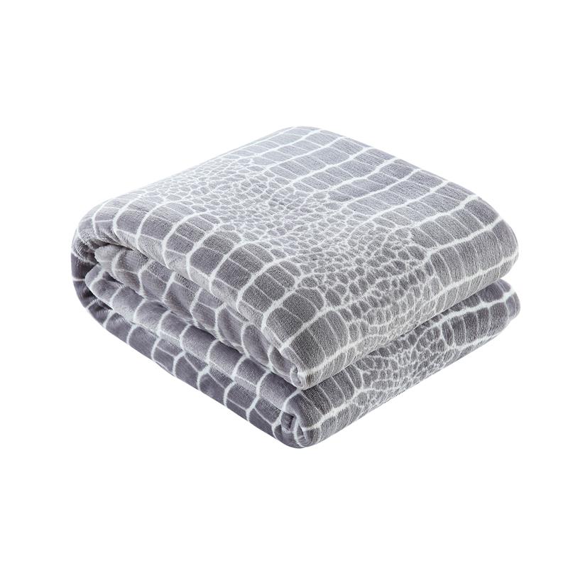 Skyla Throw Crocodile Polyester Microfiber 50 In x 60 In Reverse Sherpa in Gray