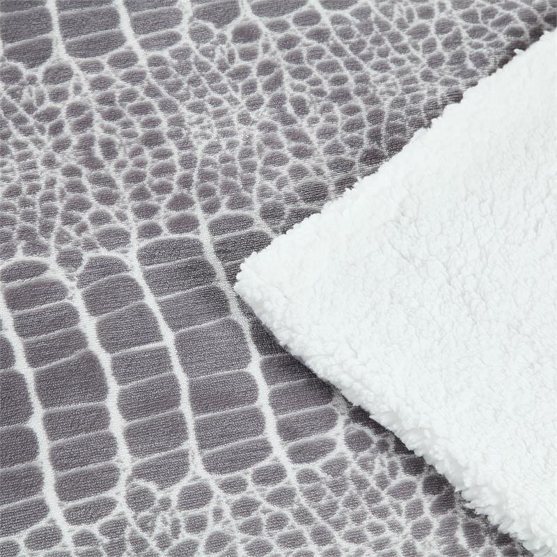 Skyla Throw Crocodile Polyester Microfiber 50 In x 60 In Reverse Sherpa in Gray