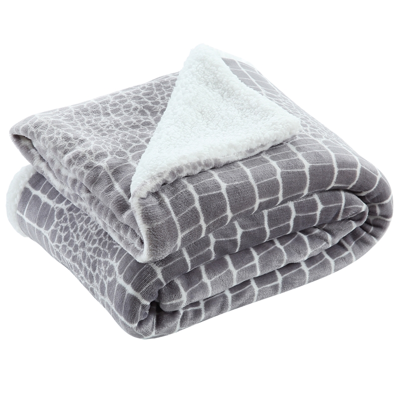 Skyla Throw Crocodile Polyester Microfiber 50 In x 60 In Reverse Sherpa in Gray