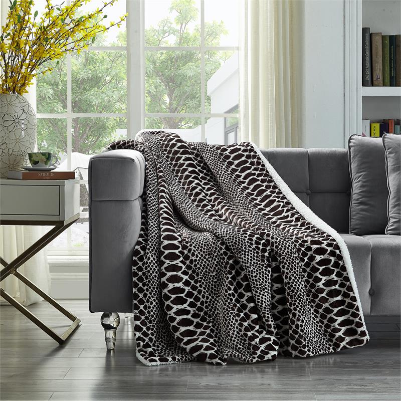 Skyla Throw Snake Polyester Microfiber 50 In x 60 In Reverse Sherpa in Brown