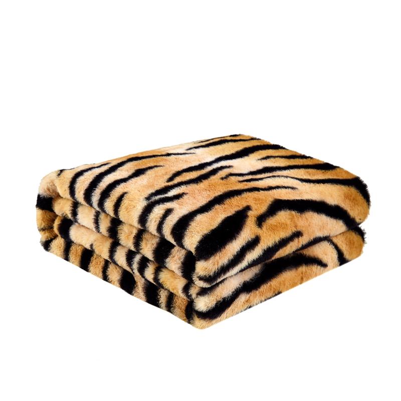 Maia Throw Tiger Polyester Microfiber 50 In x 60 In Printed Rabbit Fur in Orange