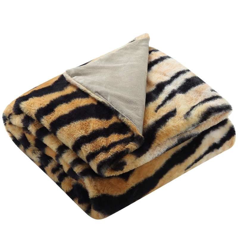Maia Throw Tiger Polyester Microfiber 50 In x 60 In Printed Rabbit Fur in Orange
