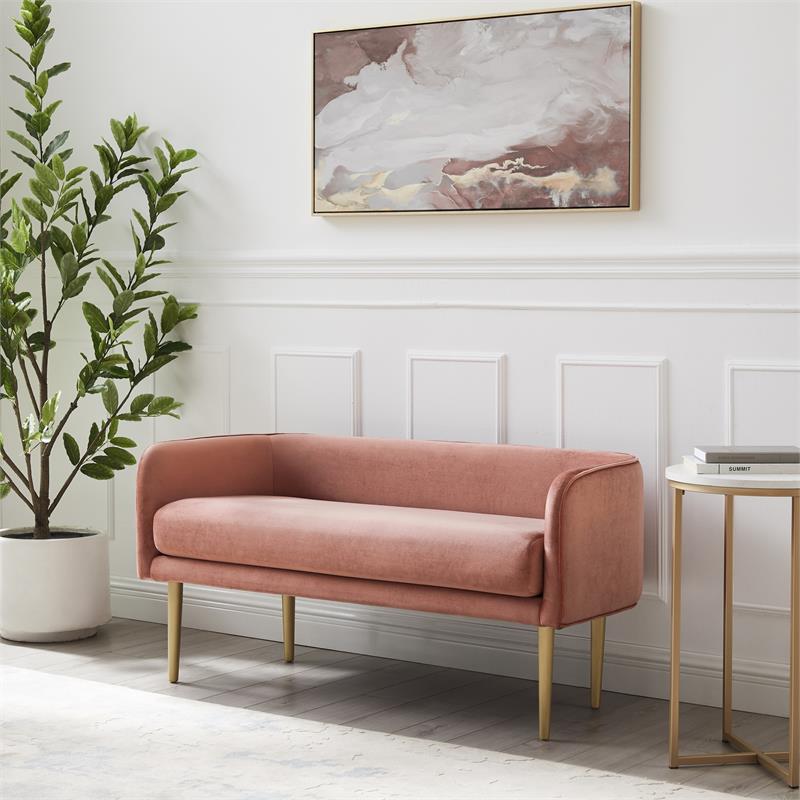 Matthias Rectangular Bench Blush Velvet  Upholstered Brushed Legs