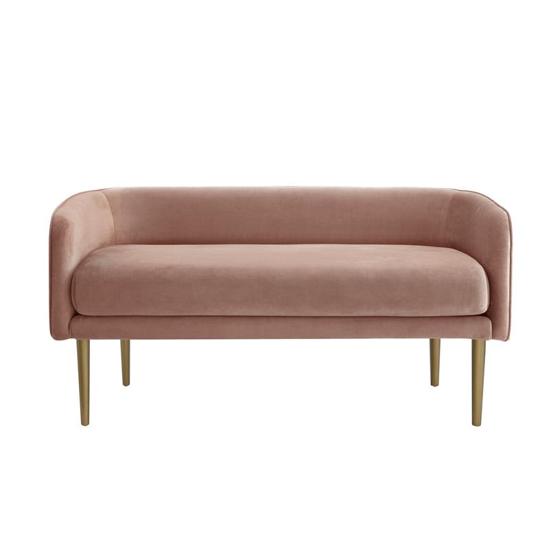Matthias Rectangular Bench Blush Velvet  Upholstered Brushed Legs