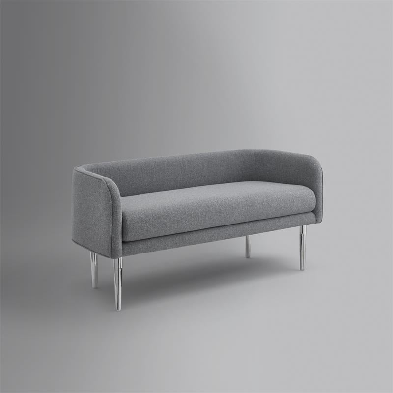 Matthias Rectangular Bench Gray Linen  Upholstered Polished Legs