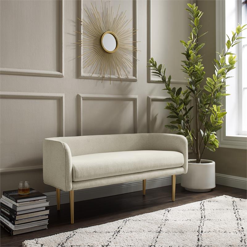 Matthias Rectangular Bench Cream White Linen Upholstered Brushed Legs