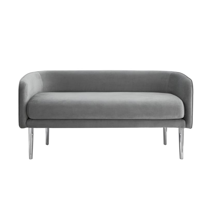 Matthias Rectangular Bench Gray Velvet  Upholstered Polished Legs