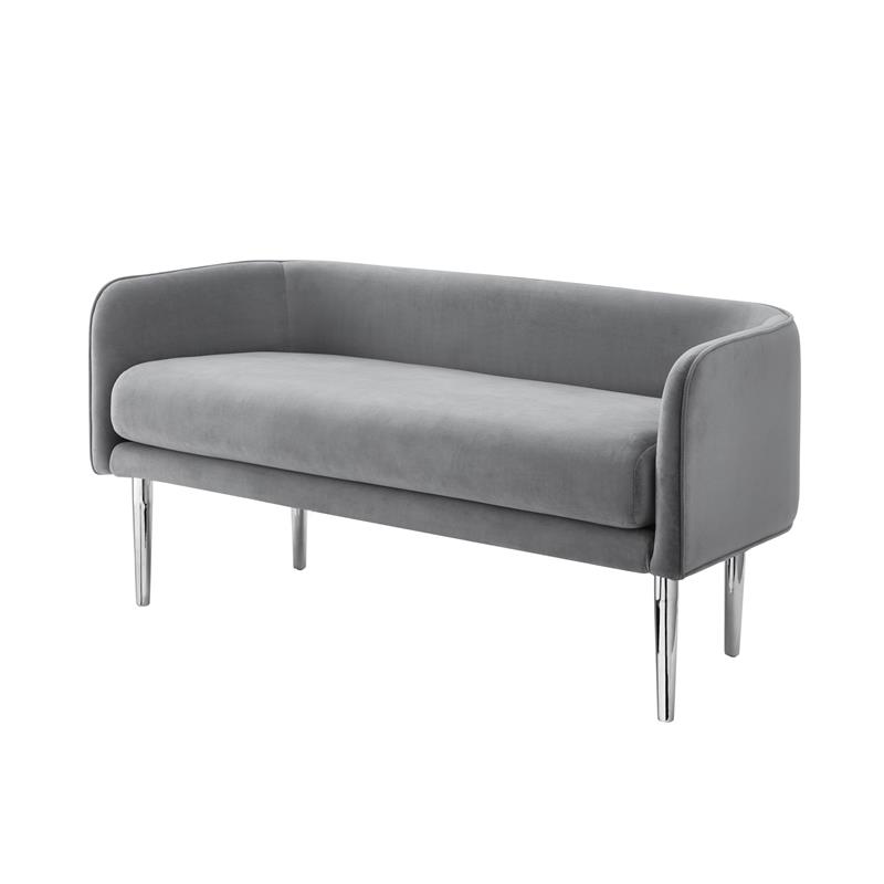 Matthias Rectangular Bench Gray Velvet  Upholstered Polished Legs