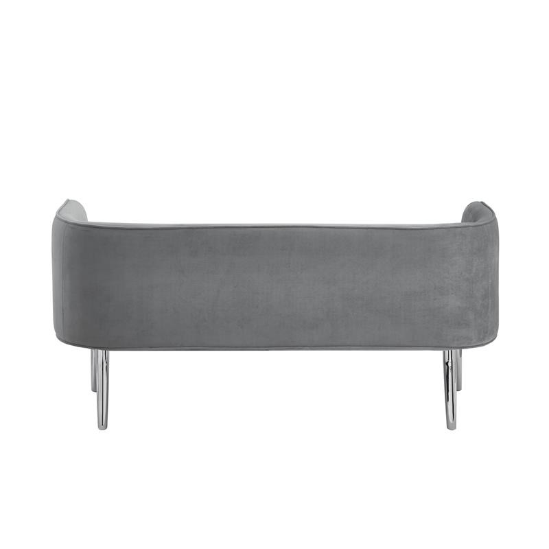 Matthias Rectangular Bench Gray Velvet  Upholstered Polished Legs