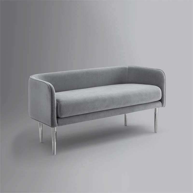 Matthias Rectangular Bench Gray Velvet  Upholstered Polished Legs