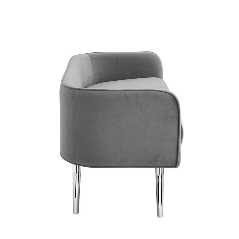 Matthias Rectangular Bench Gray Velvet  Upholstered Polished Legs