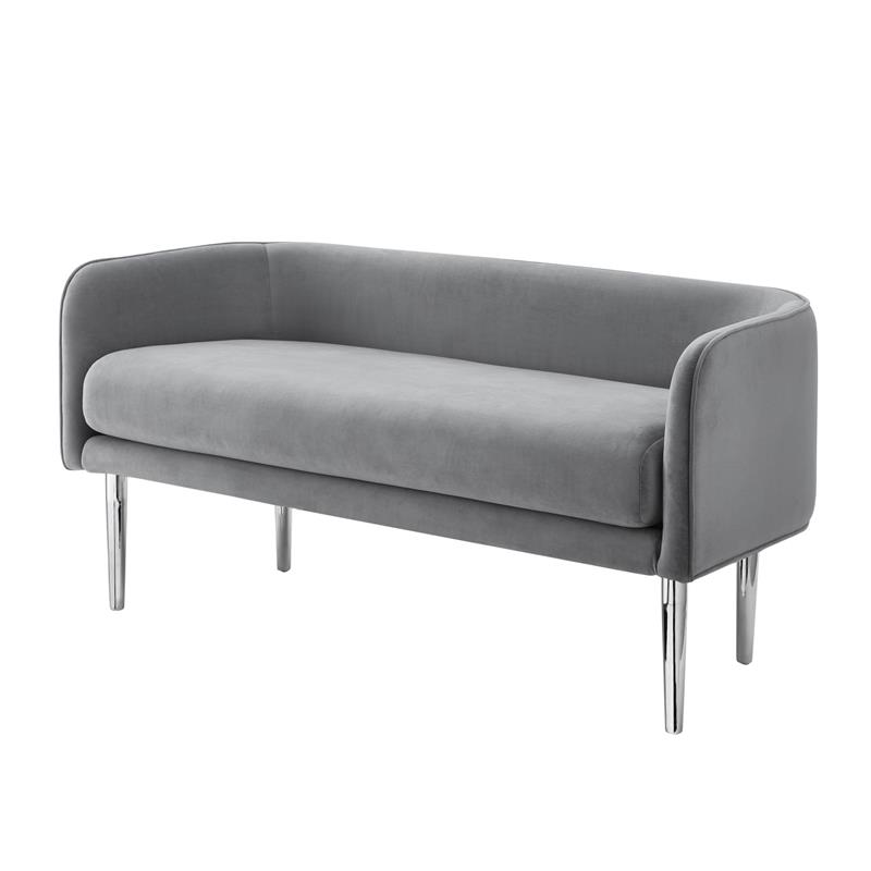 Matthias Rectangular Bench Gray Velvet  Upholstered Polished Legs