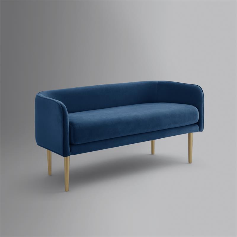 Matthias Rectangular Bench Navy Blue Velvet Upholstered Brushed Legs