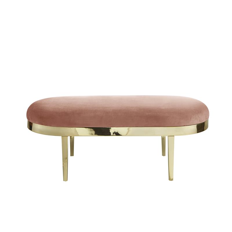 Issac Oval Bench Blush Velvet  Upholstered Polished Legs