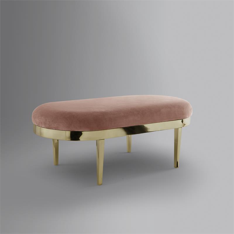 Issac Oval Bench Blush Velvet  Upholstered Polished Legs