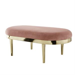 Issac Oval Bench Blush Velvet  Upholstered Polished Legs