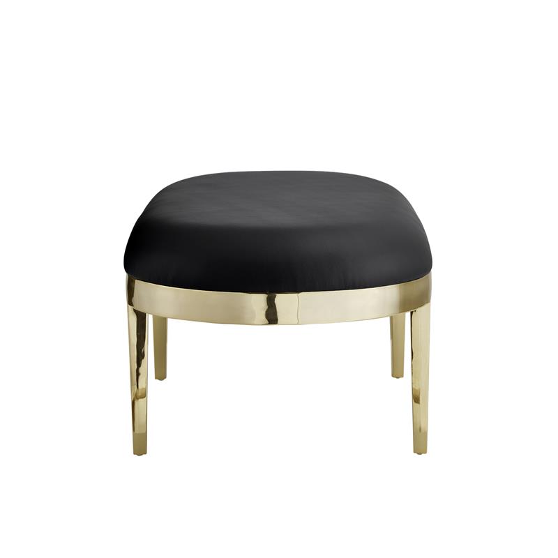 Issac Oval Bench Black Leather PU  Upholstered Polished Legs