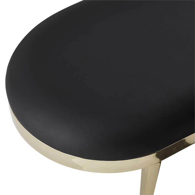 Issac Oval Bench Black Leather PU  Upholstered Polished Legs