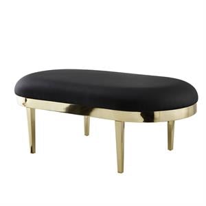 Issac Oval Bench Black Leather PU  Upholstered Polished Legs