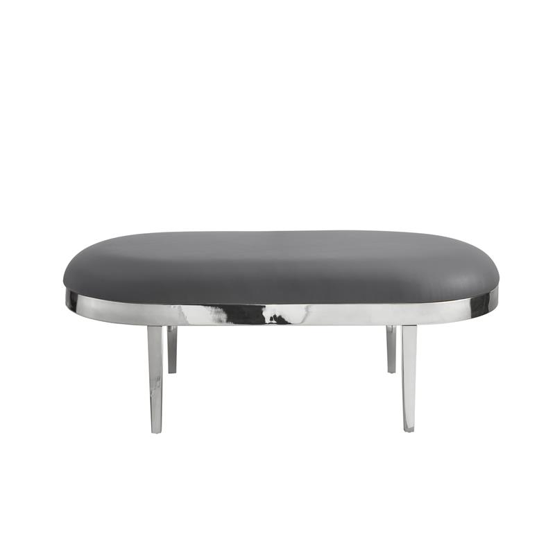 Issac Oval Bench Gray Leather PU  Upholstered Polished Legs