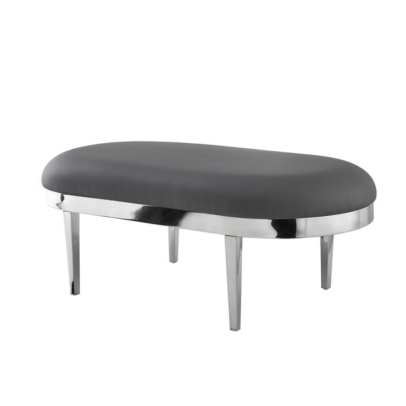 Issac Oval Bench Gray Leather PU  Upholstered Polished Legs