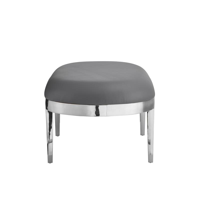 Issac Oval Bench Gray Leather PU  Upholstered Polished Legs