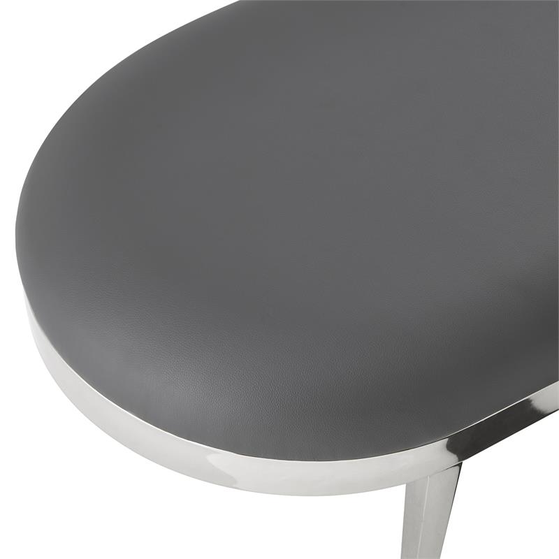 Issac Oval Bench Gray Leather PU  Upholstered Polished Legs