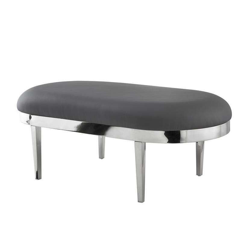 Issac Oval Bench Gray Leather PU  Upholstered Polished Legs