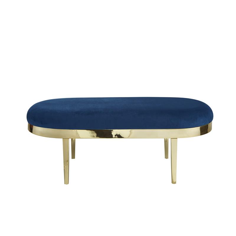 Issac Oval Bench Navy Blue Velvet  Upholstered Polished Legs