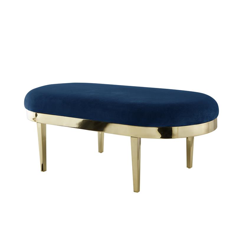 Issac Oval Bench Navy Blue Velvet  Upholstered Polished Legs