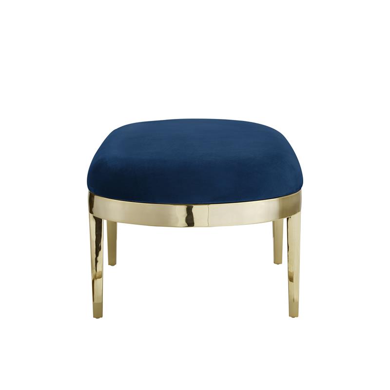 Issac Oval Bench Navy Blue Velvet  Upholstered Polished Legs
