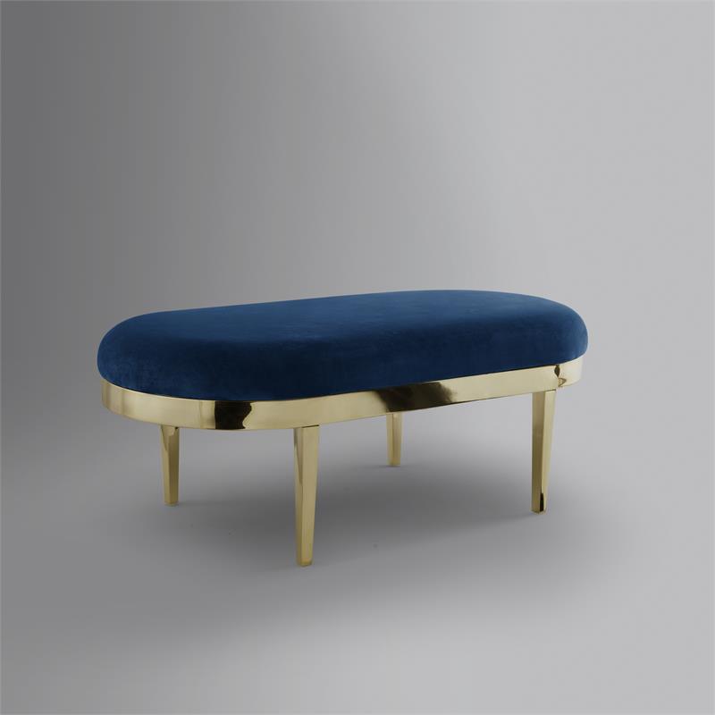 Issac Oval Bench Navy Blue Velvet  Upholstered Polished Legs