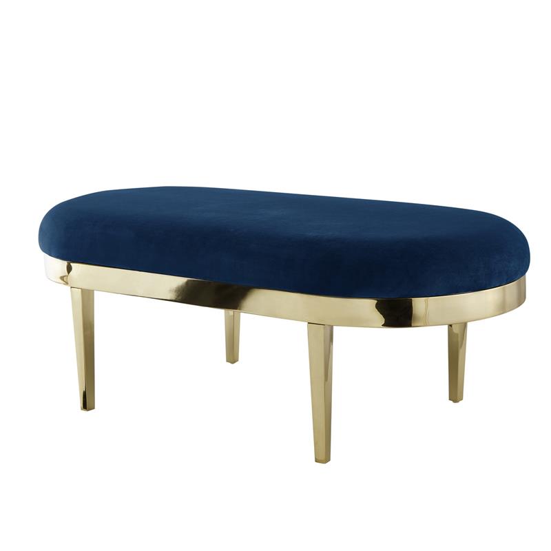 Issac Oval Bench Navy Blue Velvet  Upholstered Polished Legs