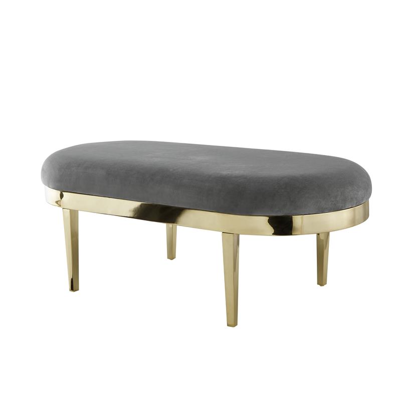Issac Oval Bench Gray Velvet  Upholstered Polished Legs