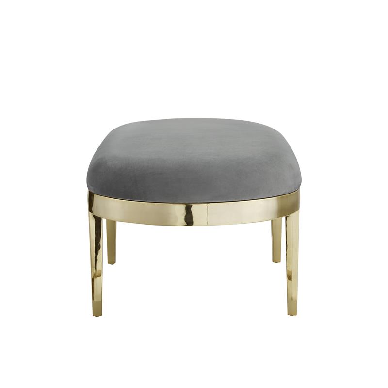 Issac Oval Bench Gray Velvet  Upholstered Polished Legs
