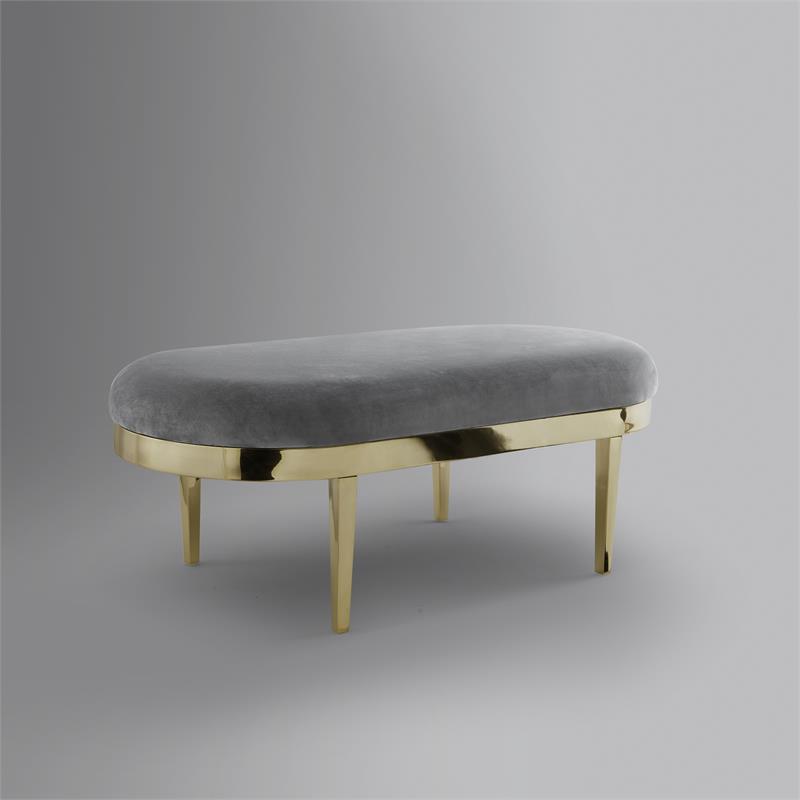 Issac Oval Bench Gray Velvet  Upholstered Polished Legs