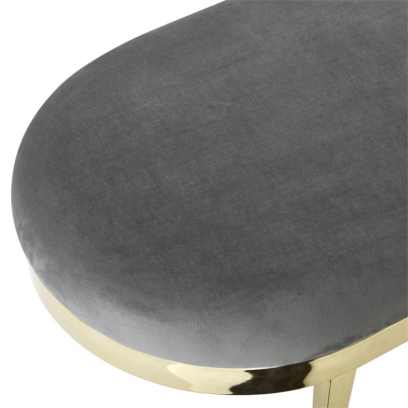 Issac Oval Bench Gray Velvet  Upholstered Polished Legs
