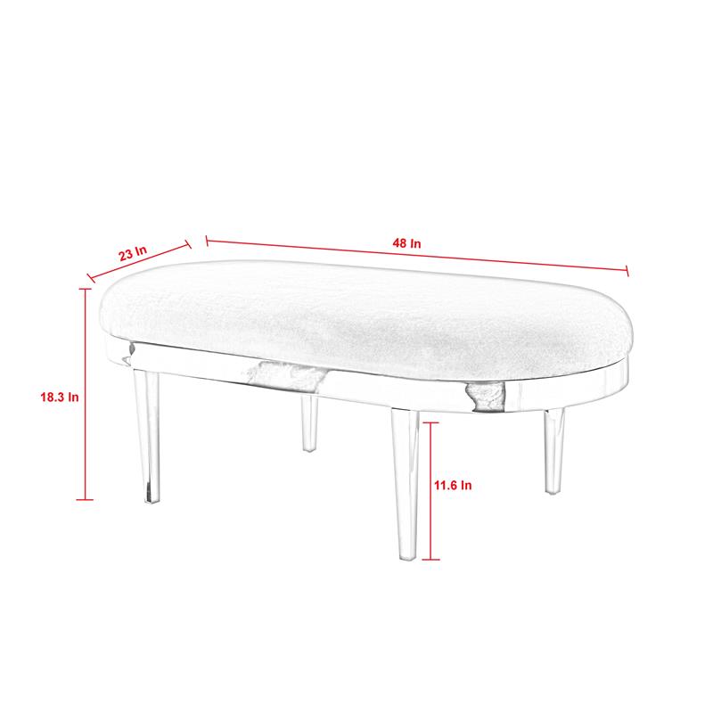 Issac Oval Bench Gray Velvet  Upholstered Polished Legs