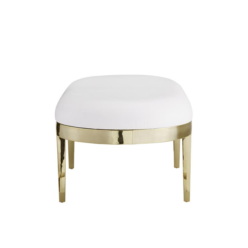 Issac Oval Bench White Leather PU  Upholstered Polished Legs