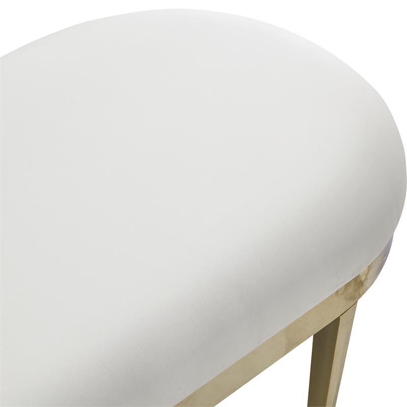 Issac Oval Bench White Leather PU  Upholstered Polished Legs