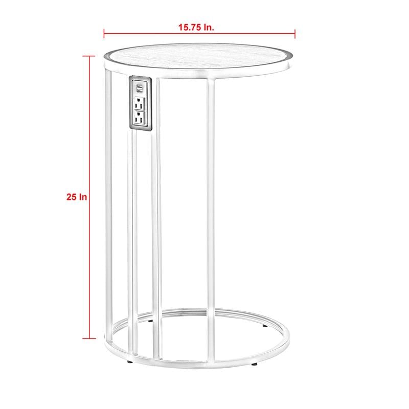 Annabel End Table Gray/Chrome with Veneer Top Chrome Metal Base