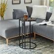 Annabel End Table Black with Faux Marble Veneer Top Black Metal Base