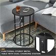Annabel End Table Black with Faux Marble Veneer Top Black Metal Base
