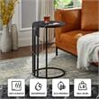 Annabel End Table Black with Faux Marble Veneer Top Black Metal Base