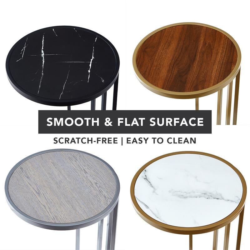 Annabel End Table Black with Faux Marble Veneer Top Black Metal Base